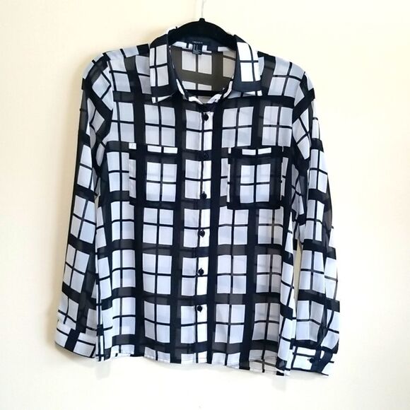 Forever21 Black White Blouse Sz  small - Picture 1 of 6
